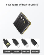 10000mAh Portable Charger, Built-in Cable Power Bank, 22.5W Fast Charging Power Supply, smart LED Display, Compact External Battery, Suitable for iPhone, Samsung, Tablet Computers