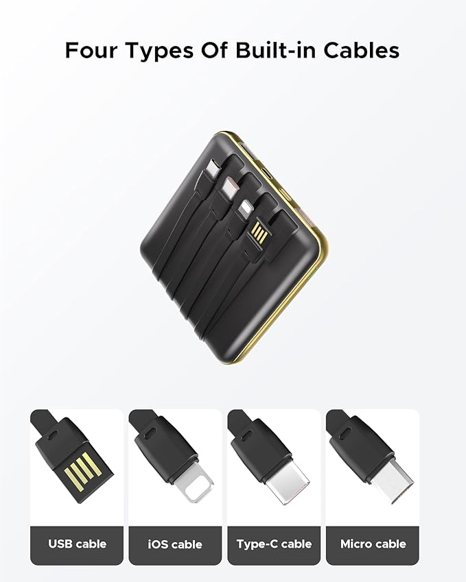10000mAh Portable Charger, Built-in Cable Power Bank, 22.5W Fast Charging Power Supply, smart LED Display, Compact External Battery, Suitable for iPhone, Samsung, Tablet Computers