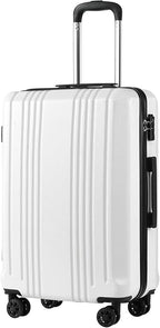 Coolife Luggage PC+ABS Expandable Hardshell Suitcase with TSA Lock, Spinner Checked Lightweight (white, L(28IN))