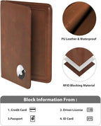 Stouchi AirTag Passport Holder, RFID Passport Holder with Airtag Slot, Multiple Passport Wallet Cover for Men, Leather Passport Case, Anti-Lost Waterproof Travel Accessories, Brown