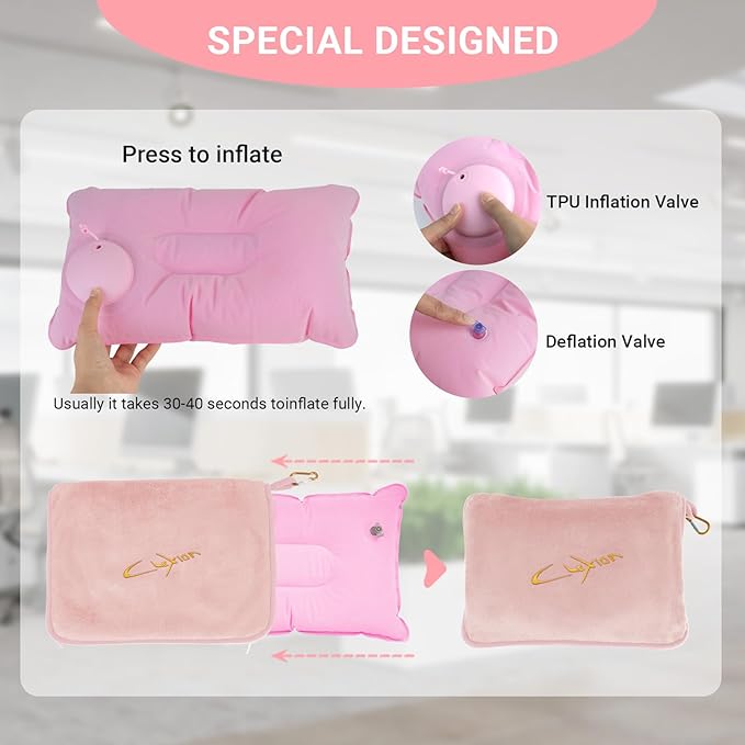 Travel Blanket and Pillow Set, 300 GSM Soft Fleece, 60x43 Inches, 3-in-1 Compact with Bag, Pink