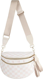 Black and White Checkered Crossbody Bag Bum Bag for Women,Spacious Checkered Purse Fanny Packs Belt Bag