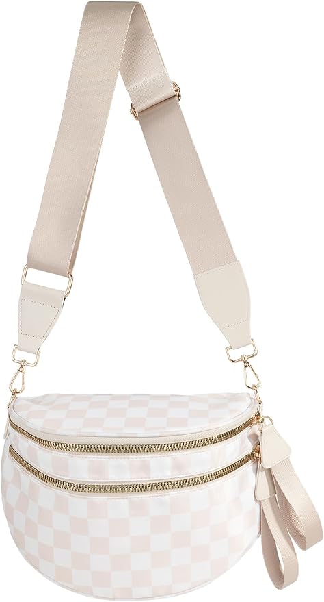 Black and White Checkered Crossbody Bag Bum Bag for Women,Spacious Checkered Purse Fanny Packs Belt Bag