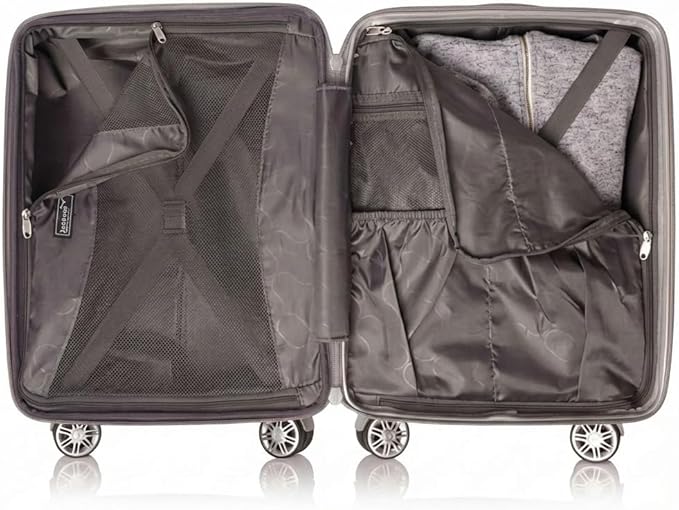 Gabbiano 9060 3 Piece ABS Luggage Set – Expandable Hardshell Suitcase with Add-A-Bag Strap, TSA Lock & 8-Wheel Spinners – Lightweight (20" Carry On, 26" Medium, 30" Large) (Silver, Carry-on)
