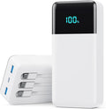 Portable Charger Power Bank 50800mAh,25W USB C Fast Charging Battery Pack with 3 Built in Cables & LED Display,6 Output 2 Input Travel Essentials Phone Charger for iPhone 17/16/15,Android etc (White)