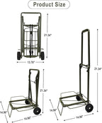 Folding Hand Truck Dolly Lightweight Aluminum Luggage Cart - 100lbs Capacity with Elastic Bungee Cord for Travel & Shopping