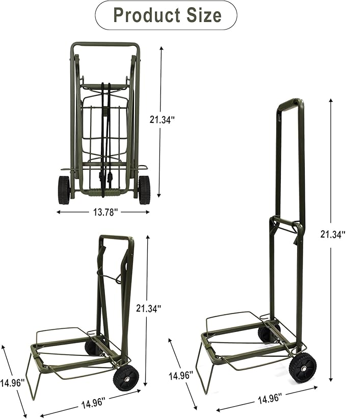 Folding Hand Truck Dolly Lightweight Aluminum Luggage Cart - 100lbs Capacity with Elastic Bungee Cord for Travel & Shopping