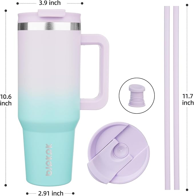 BJPKPK Tumbler With Handle 40 oz Stainless Steel Insulated Tumbler With Lid And Straw For Water Or Ice Coffee,Lavender Green