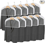 Shoulder Covers for Hanging Clothes (Set of 10) Breathable Garment Dust Covers Clothes Protectors Covers for Closet with 2" Gusset for Suit, Coats, Jackets, Dress