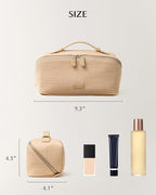 EACHY Travel Makeup Bag, Large Capacity Cosmetic Bag for Women, Waterproof PU Leather, Flat Open Portable Toiletry Bag for Skincare, Brushes & Travel Essentials