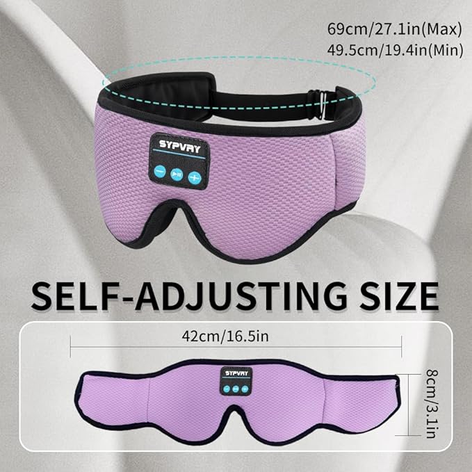Sleep Mask Bluetooth Headphones Soft Wireless Headband Eye Mask Blackout with Microphone (Purple)