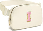 Gitus Personalized Initial Letter Fanny Pack Cross Body Bags Waist Pack Ivory