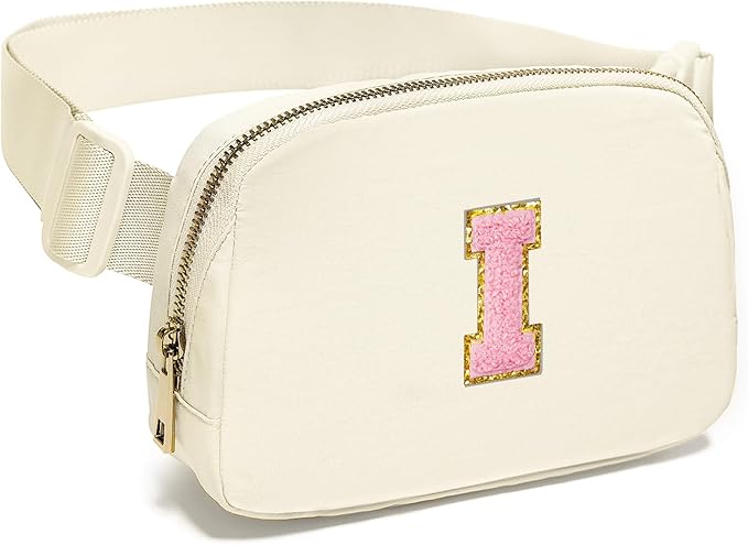Gitus Personalized Initial Letter Fanny Pack Cross Body Bags Waist Pack Ivory