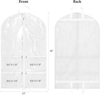 KEEGH CLear Garment Bags for Dance Costumes 40 inch Dance Garment Bags for Dancers Hanging Clothes for Closet Storage, with 4 Zipper Pockets for Dance Competitions, Ballet, Theatre, 2 Pack, White