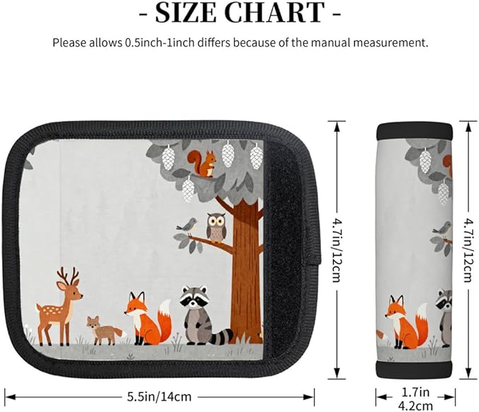 2 Pack Luggage Handle Wrap with Travel Tags - Non-Slip Protective Cover Soft Handle Grips Covers for Suitcase(Cute Forest Animals)