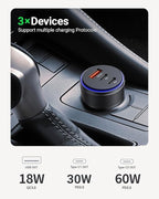 Car Charger for iPhone 17/17 Pro Max USB C Fast Charger,2Pack 90W 3-Port Charger Adapter for iPhone 16/16 Plus/16 Pro/16 Pro Max/15/14/Pro Max/AirPods4/ iPad Pro/Mini, (USB C to C Cable)