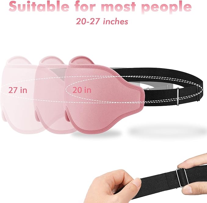 Sleep Eye Mask for Men Women, Sleeping Mask for Side Sleeper, Travel Blackout Night Blindfold Eye Shade Cover with Adjustable Strap (Pink)