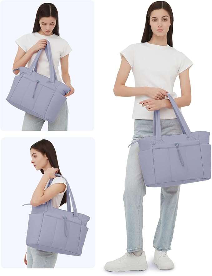 Wandering Nature Puffer Tote Bag with Cup Holder & Laptop Compartment & Trolley Sleeve for Travel, Work, Nurse, Women