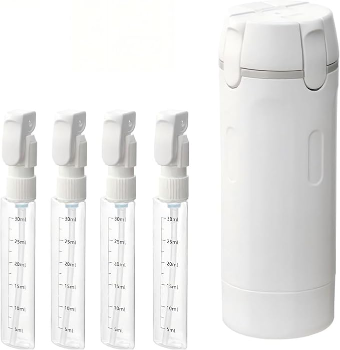 2026 New 4 in 1 Travel Dispenser Bottle, Refillable Leak Proof Travel Bottles for Toiletries, Portable Travel Containers Cream Transparent with Scale and Label for Shampoo Lotion Conditioner (White)