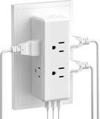 Multi Plug Outlet Extender with 6 Outlets & 3 USB Ports - MKSENSE Surge Protector Outlet Plug Adapter, Multi Plug Wall Outlet, 3-Sided Spaced Design for Home Office Travel (White)