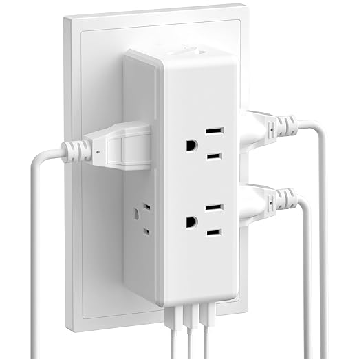 Surge Protector Outlet Extender, 6 AC Outlets & 3 USB Ports (3.1A), 2700J ETL Listed, Triple-Sided Wide-Spaced, 1875W 15A, Flame Retardant ABS+PC, for Home Office Kitchen Bedroom (White)