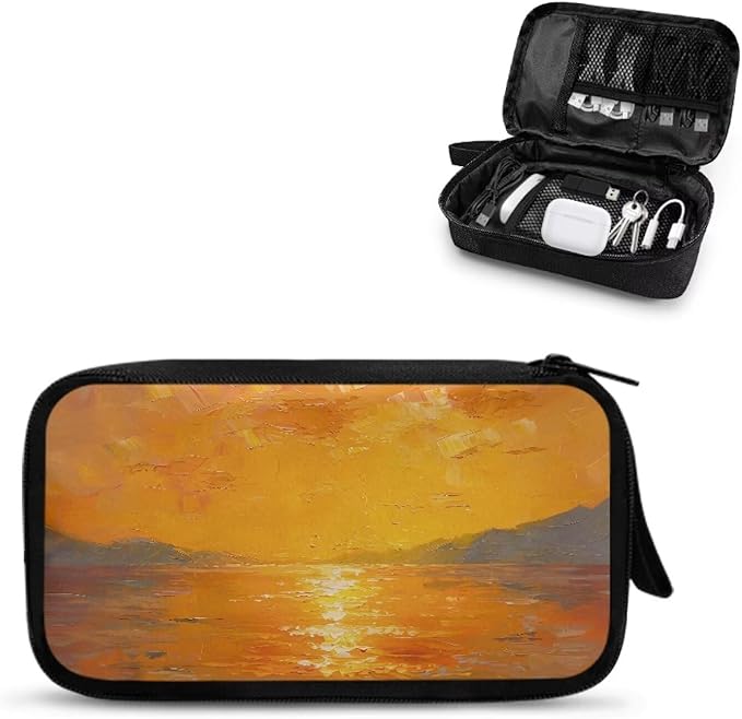 Sunset Travel Cord Organizer Case Electronics Organizer Travel Case Portable Storage Bag fits Power Bank Phone Tech Accessory Cable Cord Charger Phone Earphone