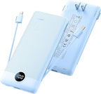Portable Charger Built-in Cables and Wall Plug, 10000mAh Slim USB C Power Bank, LED Display External Battery Pack Compatible with iPhone/Android & More (Blue)