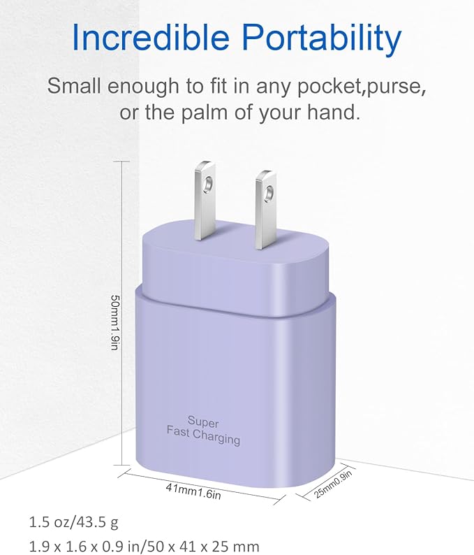 Type C Charger Fast Charging for iPhone 17 16 15,USB C Samsung Chargers Block 25W Super Fast Chargers for Samsung Galaxy S25/S24 S23 S22 S21/iPhone Air/17/17 Plus/17 Pro Max/16 Pro Max/15 Plus(Purple)