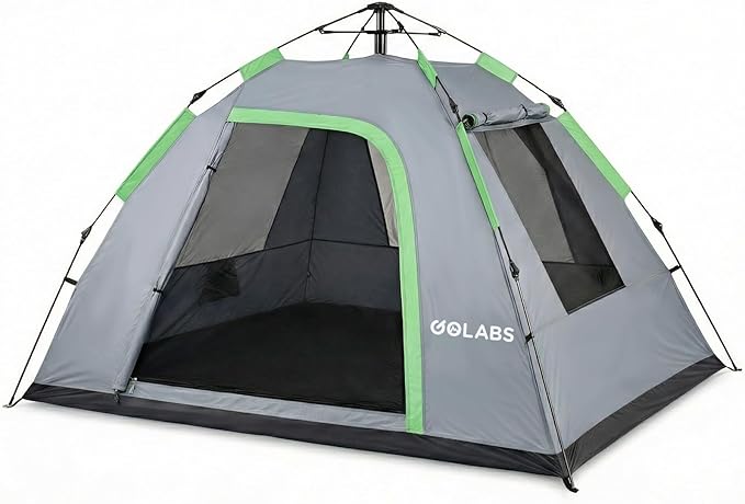 Golabs CT3 2 Person Instant Camping Tent, 1-Minute Setup by Pre-Attached Pole, 4 Side Mesh & Door Ventilation, Lightweight 4.8lbs Portable Design with Carry Bag, Inner Storage Pockets & Hooks for Park