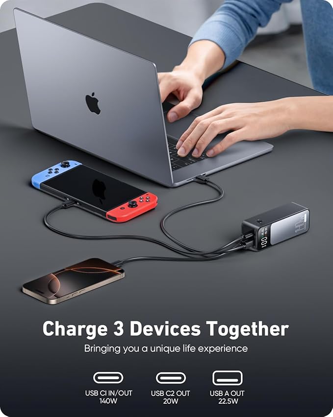 Laptop Power Bank, 27000mAh (99.9Wh) Portable Laptop Charger, PD 3.1 USB C in&Out Fast Charger External Battery Pack for iPhone 17 16 15 Pro Samsung MacBook Dell XPS iPad Steam Deck etc