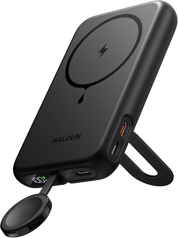 Magnetic Portable Charger for iPhone and Apple Watch, 10000mAh Wireless Power Bank PD 20W USB-C Fast Charging Battery Pack with Stand for iPhone Air 17/16/15/14/13/12 Pro Max、iWatch 11-1/SE/Ultra 3-1