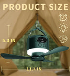 Wireless Portable Ceiling Fan with Remote, 3-Blade Design, 10040mAh Battery Operated, USB Rechargeable Hanging Fan with Hook for Tent, Camping, Outdoor, Type-C Rechargeable (Green)