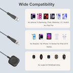 3 in 2 Multi Charging Cable for Apple Watch, iPhone & Galaxy - USB C/Lightning/Micro Fast Charger, Compatible with iWatch Ultra/SE/10-1 & iPhone 16-12/S24 (4FT Nylon Braided)