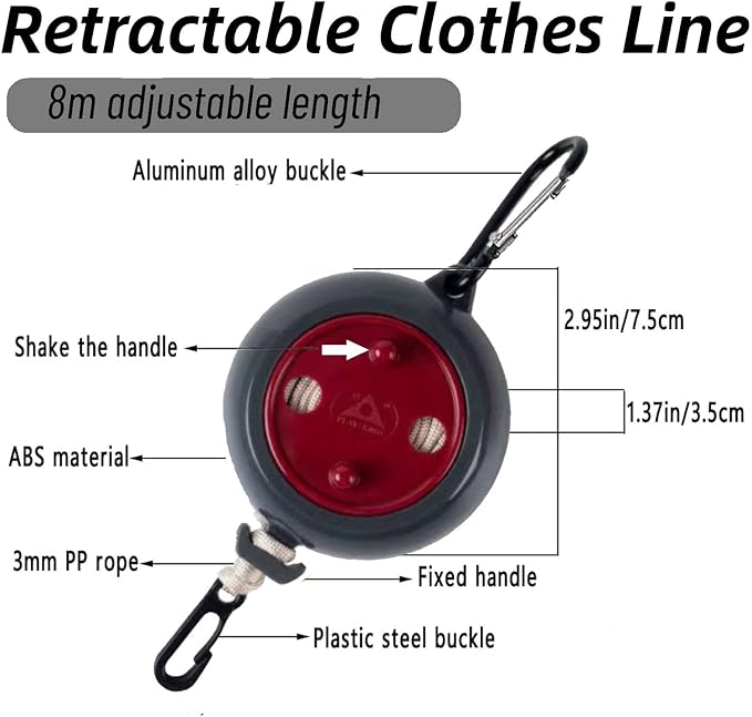 Qihengzhijia Portable Travel Clothesline,Adjustable 32FT/10M Camping Clothesline Clothes Drying Line Rope,Clothesline for Outdoor/Indoor,Laundry,10pcs Windproof Clothespins