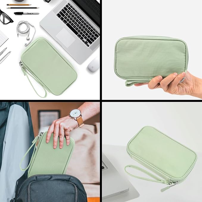 CAAORDKSO Small Cable Organizer Bag, Travel Cord Charger Organizer Case Waterproof Accessories Pouch, Electronic Carrying Case Bag for Cable, Cord, Charger, Phone, Power Bank, Earphone (Mint Green)