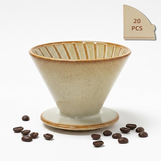 DIF DECO Ceramic Pour Over Coffee Dripper, Reusable Porcelain Portable Pour Over Coffee Maker, Slow Brewing Accessories with 1 Holes for Home, Office, Travel, Camping (Yellow)