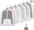 MsKitchen 6 Pack Short Garment Bags (24x31") - Dustproof Covers for Kids Clothes - Durable PEVA Storage Bags with Sturdy Zipper for Dance Costumes, Tops & Folded Pants (Translucent)
