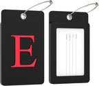 Gostwo 2 Pack Luggage Tags for Suitcases, 26 Initial Letter Travel Luggage Baggage Identification Labels ID Tag Fully Bendable Tags with Stainless Steel Loop (Black) (Letter E)