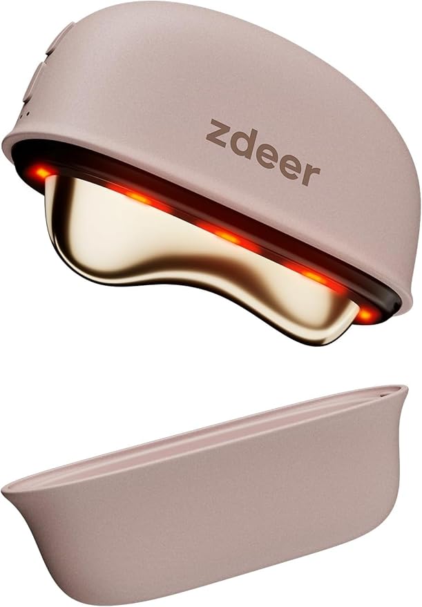ZDEER GS5 Electric Heated Gua Sha Facial Sculpting Tool with Vibration, LED Red Light Therapy Face & Neck Massager, Skin Firming Device, Premium Gift for Women Mom, Includes 2 10ml Massage Oil, Pink