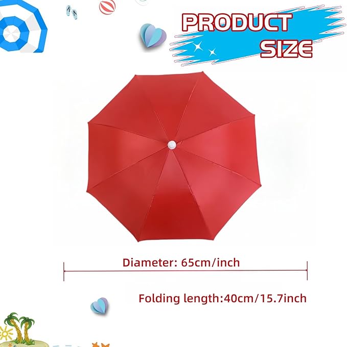 3 Pack Umbrella Hat, Sports Head Umbrella Hats for Adult Women, 26" Diameter Folding Waterproof Rainbow Fishing Headwear for Outdoor Party Beach Hiking
