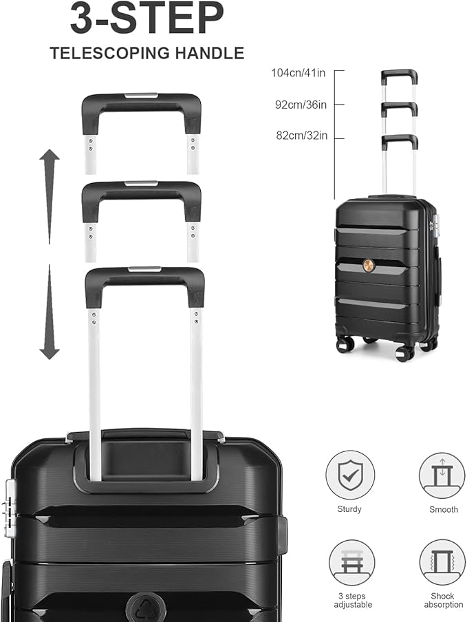 Somago 28 Inch Luggage With Spinner Wheels Hard Shell Polypropylene Suitcase with TSA Lock and YKK Zipper,Classic Black