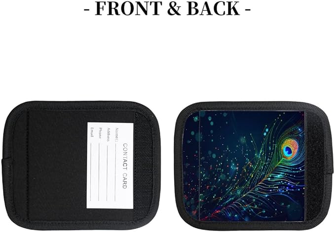 Abstract Colorful Peacock Feathers 2 Pack Luggage Handle Wrap Set of Neoprene Luggage Tags for Suitcases Bag Strap Wrap Cover Travel Airplane Accessories Covers Markers Sleeve Grips Identifiers Cruise