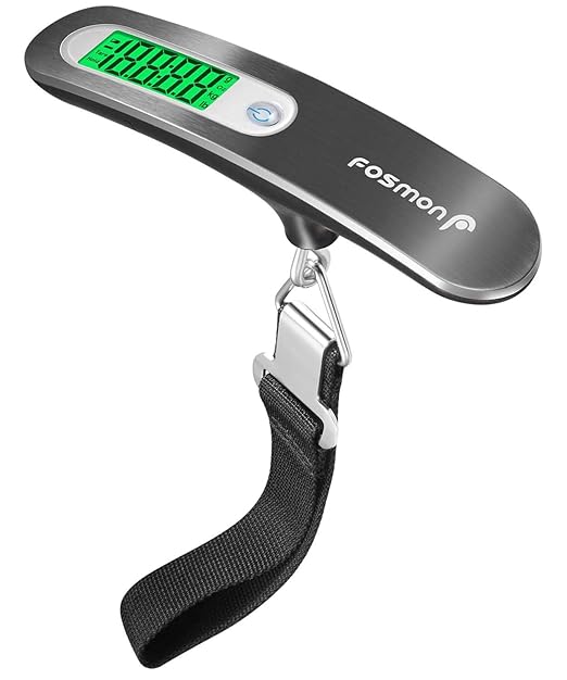 Fosmon Digital Luggage Scale, Digitial LCD Display Backlight Baggage Scale with 110lbs Capacity, Portable Stainless Steel Hanging Luggage Weight Scale with Tare Function for Travelers - Silver