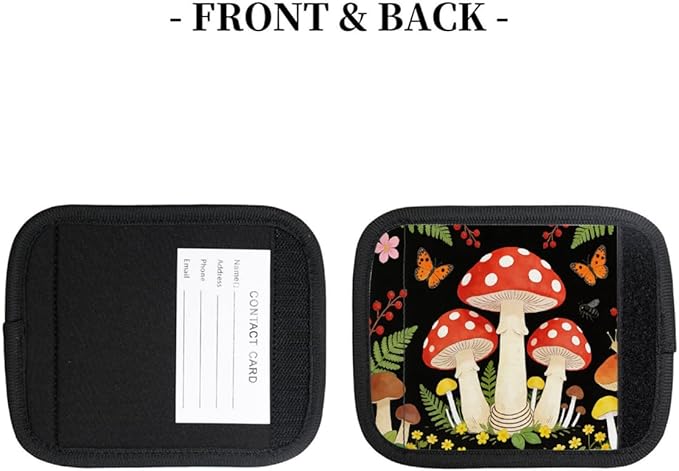 2 Pack Luggage Handle Wrap with Travel Tags - Non-Slip Protective Cover Soft Handle Grips Covers for Suitcase(Mushroom Butterfly Flower)
