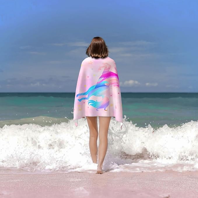 COMFAR Unicorn Beach Towel for Girls, Personalized Beach Towels for Kids Microfiber Beach Towels Bulk, Cute Beach Towel, Quick Dry Pool Towel 30"x 60"