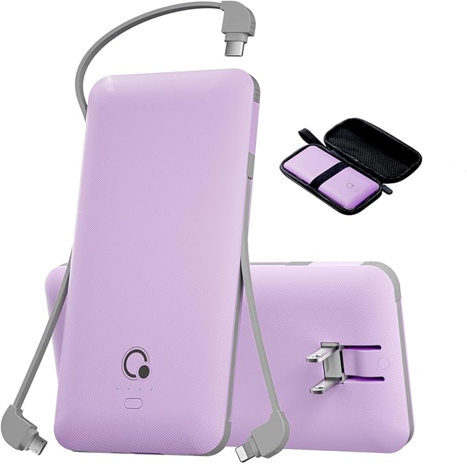 Q Portable Charger with Built-in Cables and AC Wall Plug, USB C External Battery Pack, 10000mAh Travel Essentials Power Bank Compatible with iPhone 16/15/14/13, Samsung Galaxy, Pixel,Tablet and More