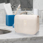 Lcsmaokin Large Capacity Toiletry Bag Travel Bag with Hanging Hook for Men and Women Waterproof Travel Cosmetic Bag Bathroom Storage Bag for Brushes Set, Full-Sized Shampoo,Accessories(Beige)