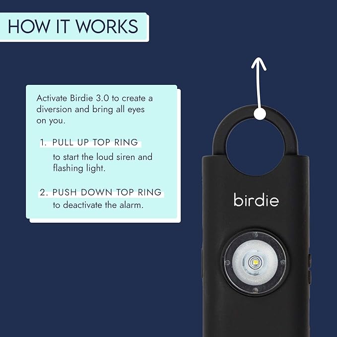 She’s Birdie 3.0 New Version – The Original Personal Safety Alarm for Women by Women–Loud Siren, Flash Light and Rechargeable Battery in a Variety of Colors (Charcoal Black)