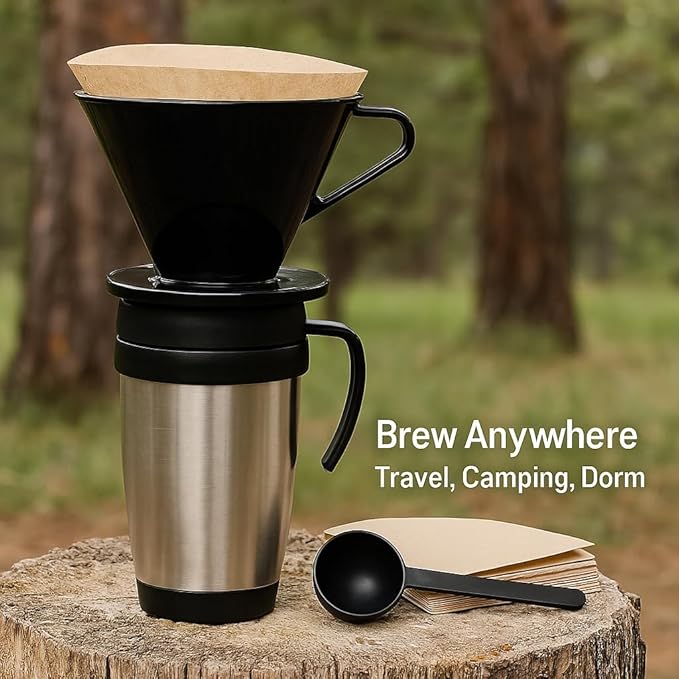 Single Cup Pour Over Coffee Dripper with Scoop & 10 Filters – #2 Cone Style Manual Brewer, BPA-Free Plastic, Portable Dishwasher Safe Coffee Maker
