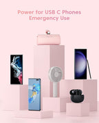 Kuulaa Portable Charger USB C with Built-in USB-C Plug, 4500mAh Mini Power Bank Small Battery Pack for iPhone 15/16,Samsung S22/S23 & Android (Pink)